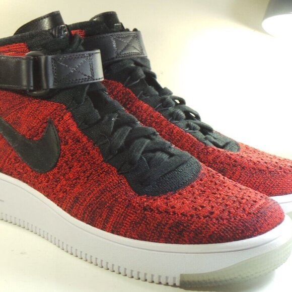Nike Flyknit Air Force 1 Mid University Red Running Shoes Sneakers - Picture 8 of 10